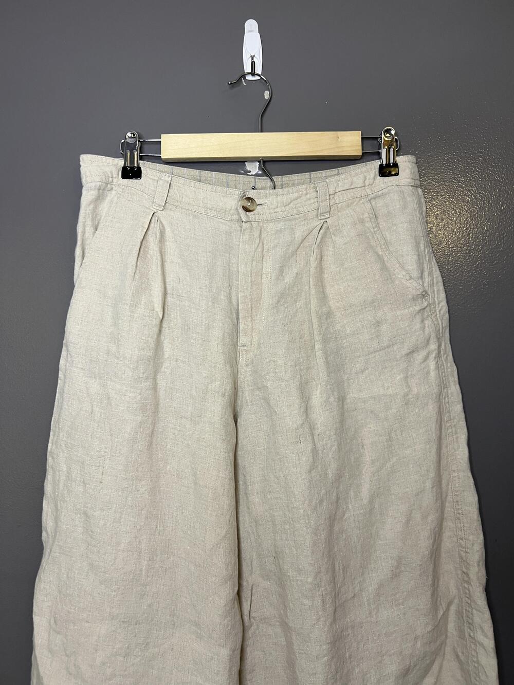 Sundance Pants Womens 8 Beige Linen Wide Leg Pleated Lightweight Pockets Casual